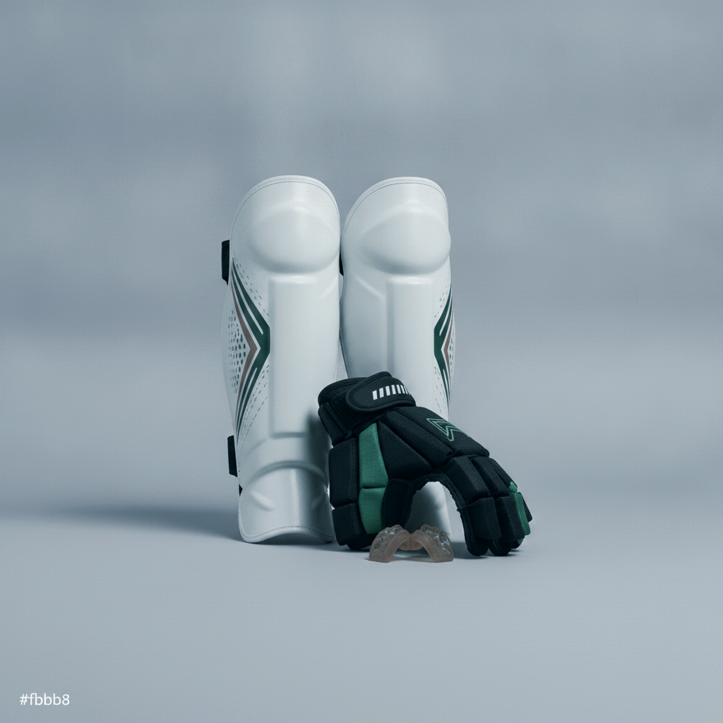 Shin / glove / mouthguard bundle — detail view